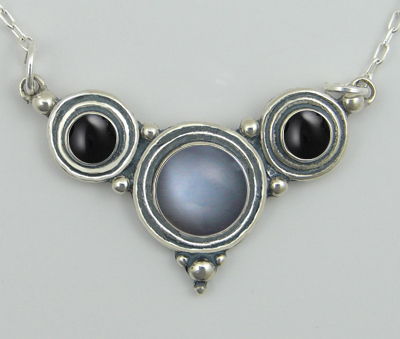 Sterling Silver Necklace Grey Moonstone And Black Onyx